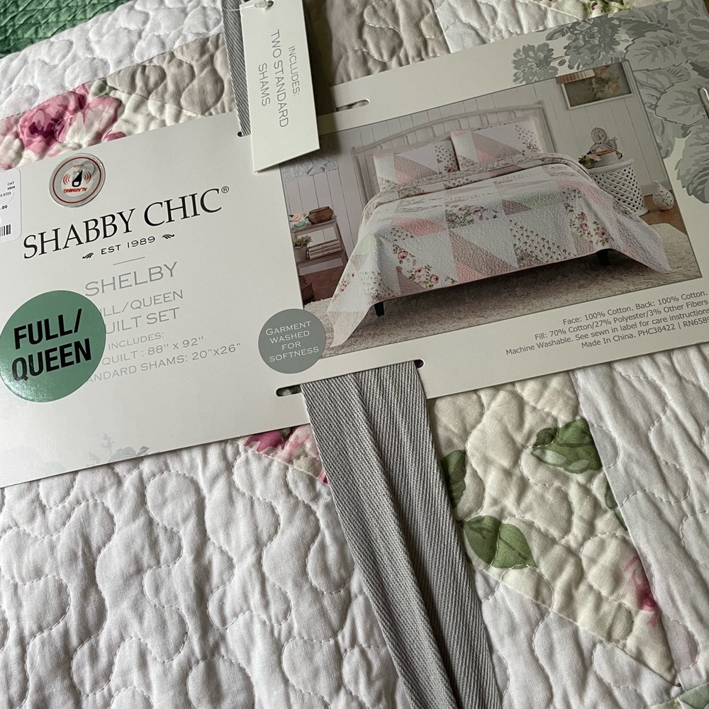 BRAND NEW RACHEL ASHWELL SHABBY CHIC SHELBY QUILT SET FULL/QUEEN